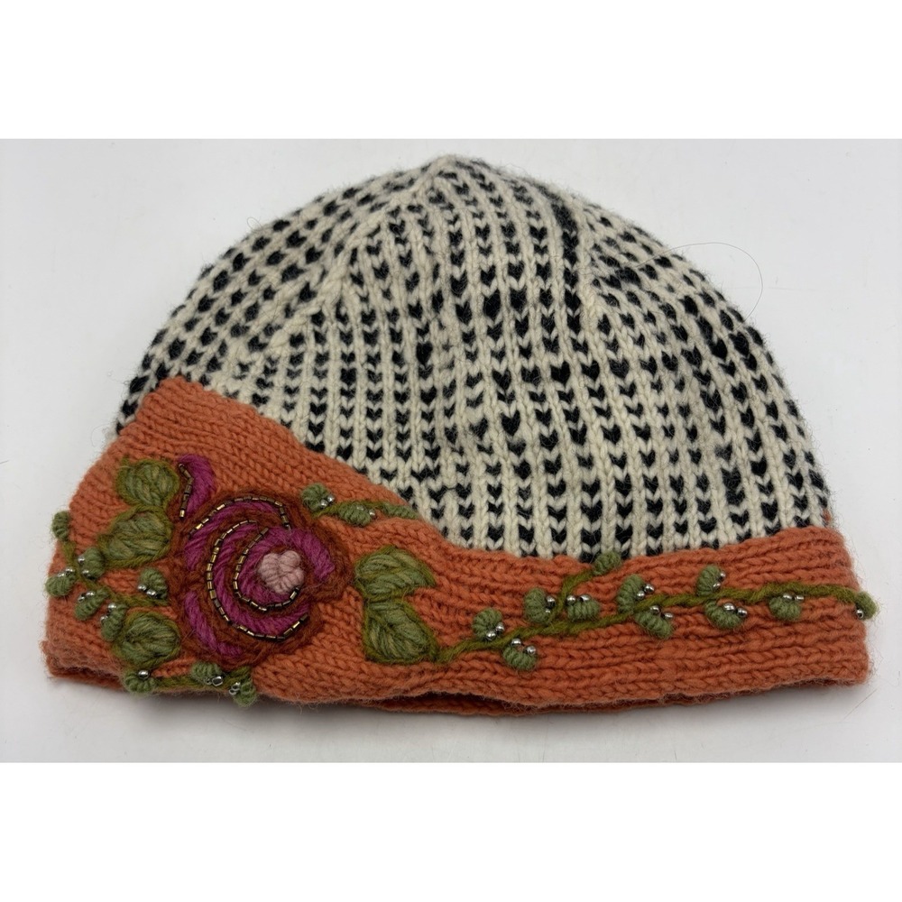 French Knot For Sundance Hat 100% Wool Knit Beanie Nordic Pattern Handmade Nepal